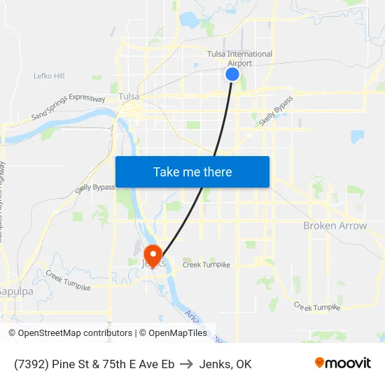 (7392) Pine St & 75th E Ave Eb to Jenks, OK map
