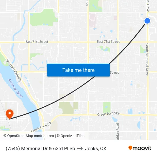 (7545) Memorial Dr & 63rd Pl Sb to Jenks, OK map