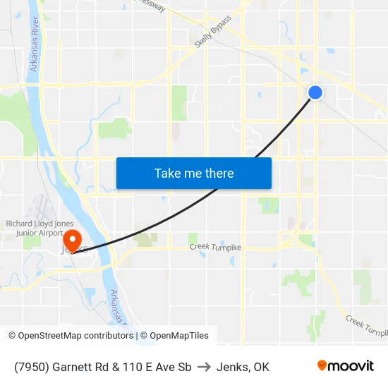 (7950) Garnett Rd & 110 E Ave Sb to Jenks, OK map