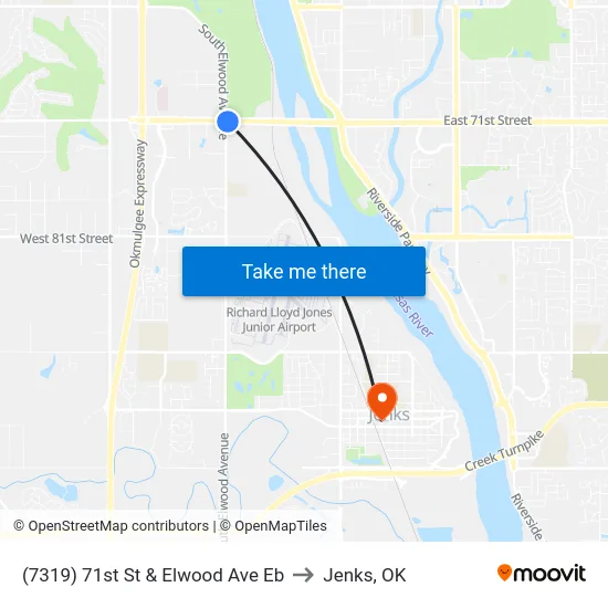 (7319) 71st St & Elwood Ave Eb to Jenks, OK map