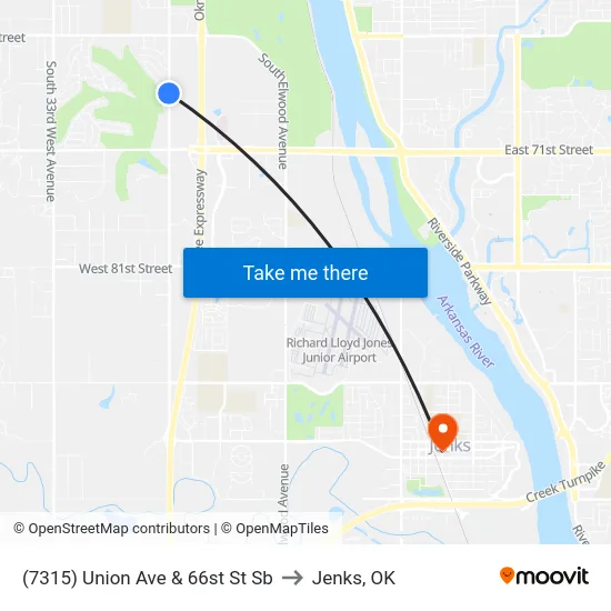 (7315) Union Ave & 66st St Sb to Jenks, OK map