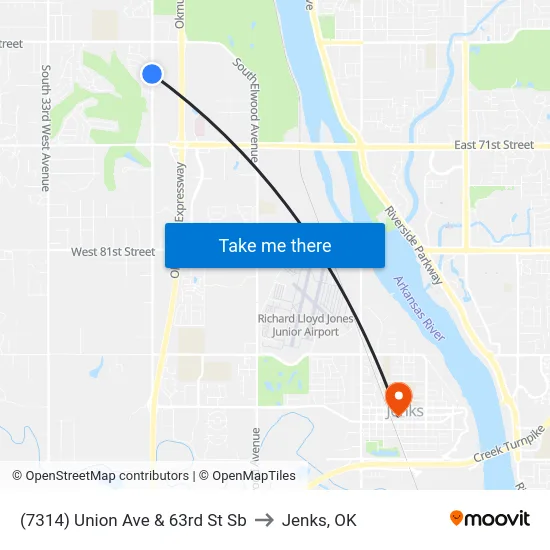 (7314) Union Ave & 63rd St Sb to Jenks, OK map