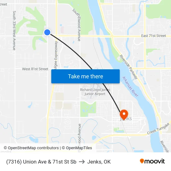 (7316) Union Ave & 71st St Sb to Jenks, OK map