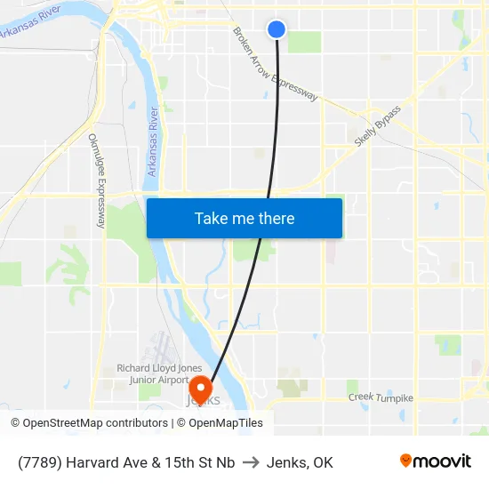 (7789) Harvard Ave & 15th St Nb to Jenks, OK map