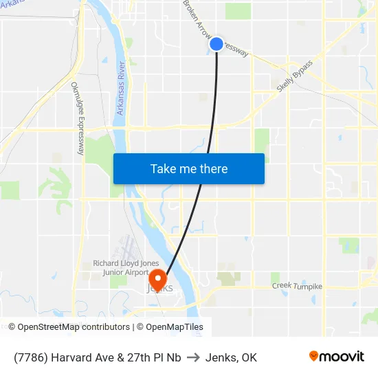 (7786) Harvard Ave & 27th Pl Nb to Jenks, OK map