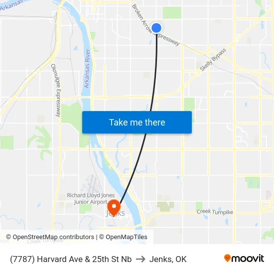 (7787) Harvard Ave & 25th St Nb to Jenks, OK map