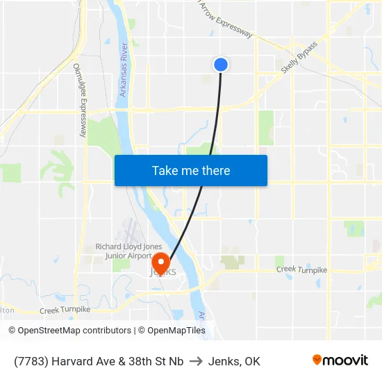 (7783) Harvard Ave & 38th St Nb to Jenks, OK map