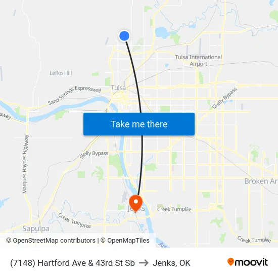 (7148) Hartford Ave & 43rd St Sb to Jenks, OK map