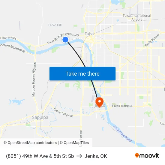 (8051) 49th W Ave & 5th St Sb to Jenks, OK map
