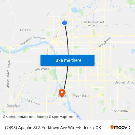(7498) Apache St & Yorktown Ave Wb to Jenks, OK map