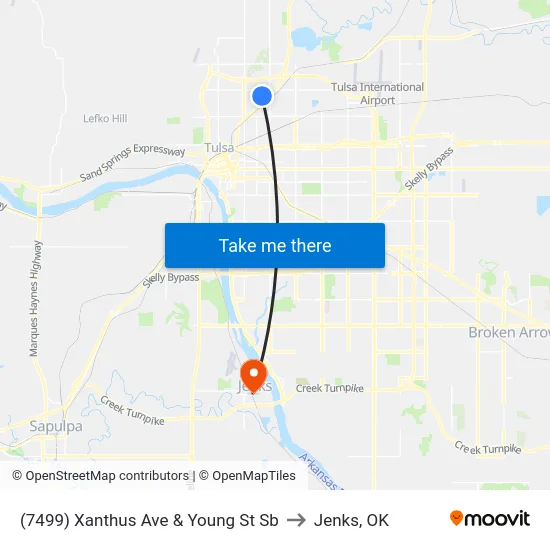 (7499) Xanthus Ave & Young St Sb to Jenks, OK map