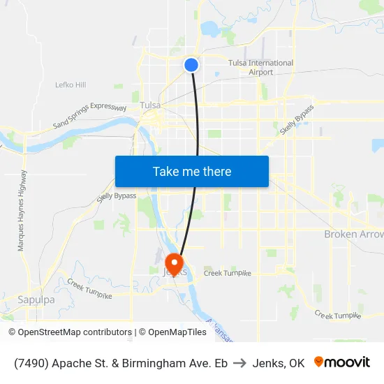(7490) Apache St. & Birmingham Ave. Eb to Jenks, OK map