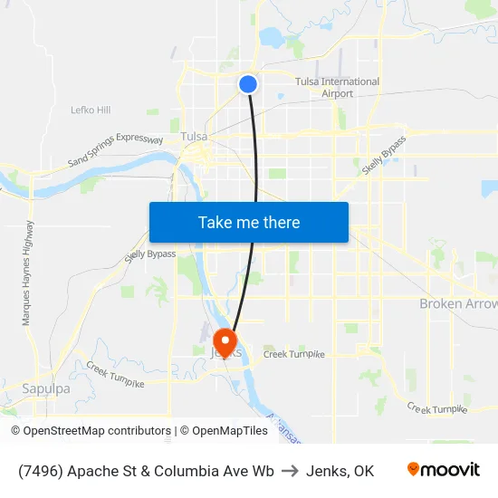 (7496) Apache St & Columbia Ave Wb to Jenks, OK map