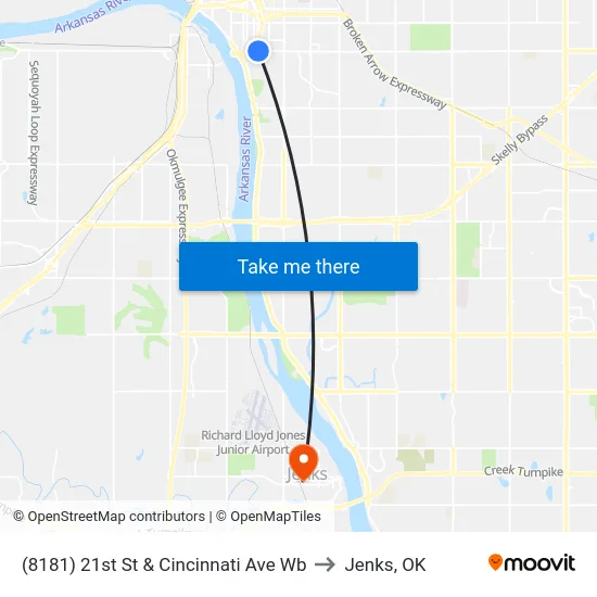 (8181) 21st St & Cincinnati Ave Wb to Jenks, OK map