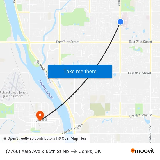 (7760) Yale Ave & 65th St Nb to Jenks, OK map