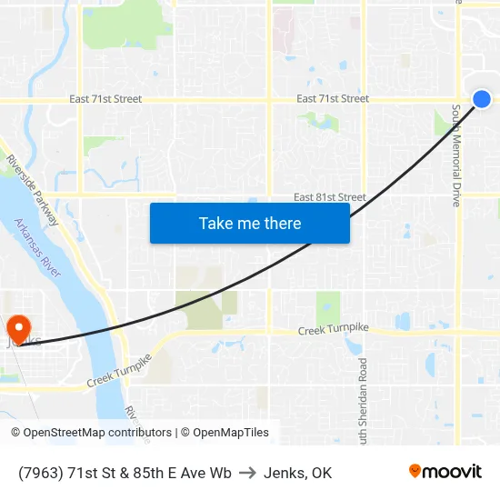 (7963) 71st St & 85th E Ave Wb to Jenks, OK map