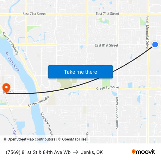 (7569) 81st St & 84th Ave Wb to Jenks, OK map