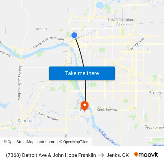 (7368) Detroit Ave & John Hope Franklin to Jenks, OK map