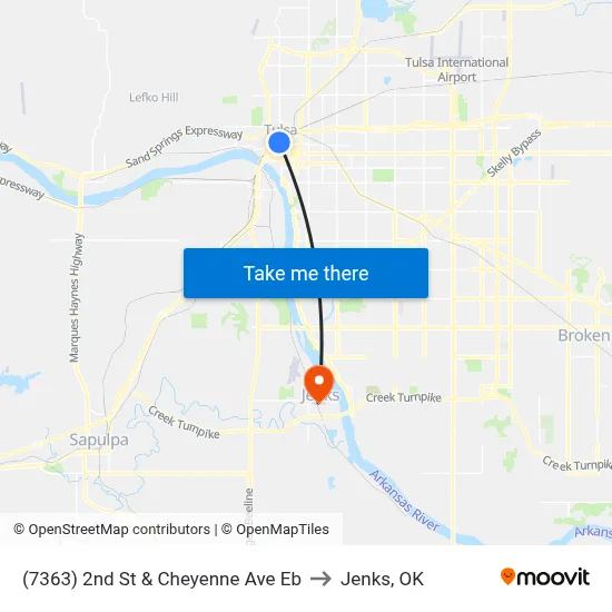 (7363) 2nd St & Cheyenne Ave Eb to Jenks, OK map