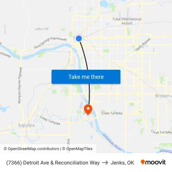 (7366) Detroit Ave & Reconciliation Way to Jenks, OK map