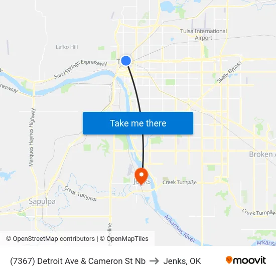 (7367) Detroit Ave & Cameron St Nb to Jenks, OK map