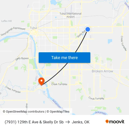 (7931) 129th E Ave & Skelly Dr Sb to Jenks, OK map