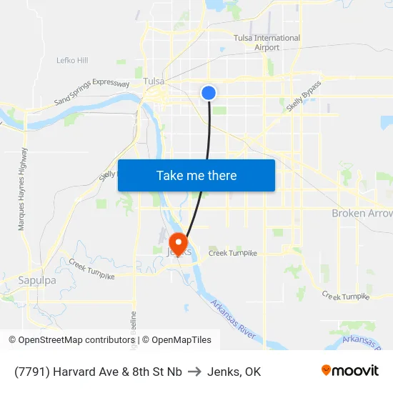 (7791) Harvard Ave & 8th St Nb to Jenks, OK map