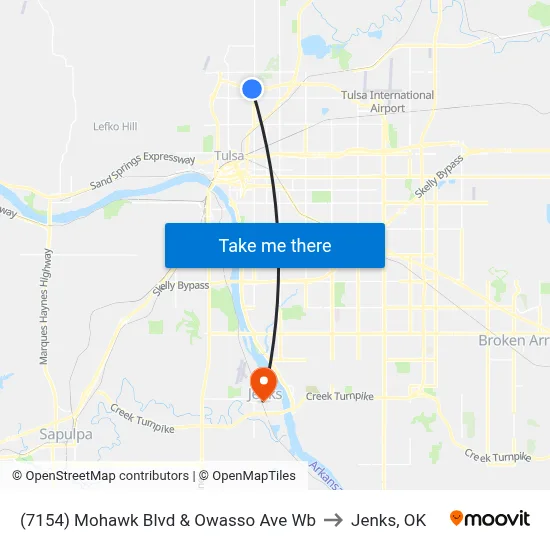 (7154) Mohawk Blvd & Owasso Ave Wb to Jenks, OK map