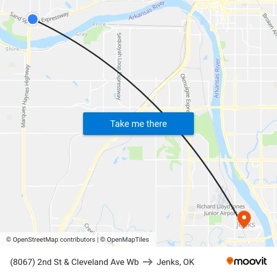 (8067) 2nd St & Cleveland Ave Wb to Jenks, OK map