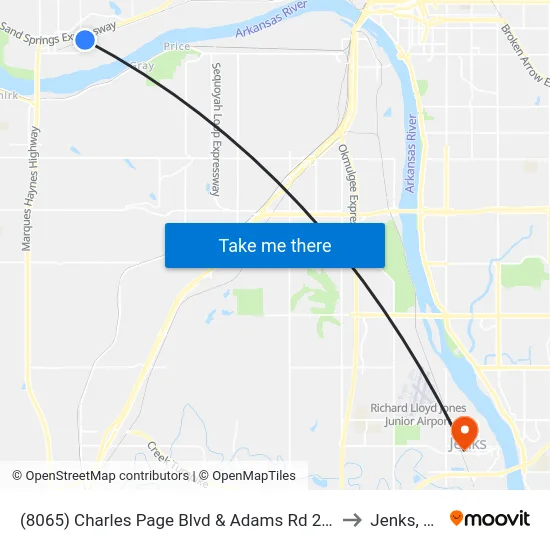 (8065) Charles Page Blvd & Adams Rd 2 Wb to Jenks, OK map