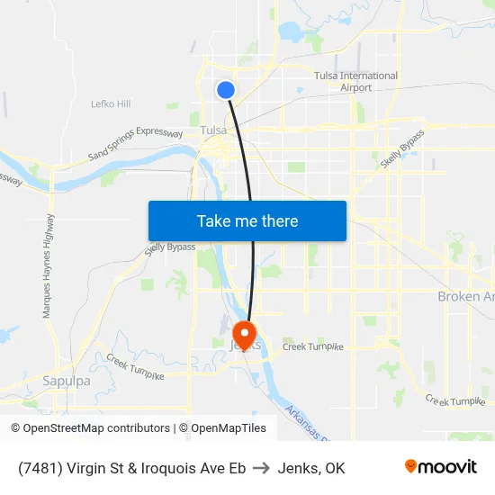 (7481) Virgin St & Iroquois Ave Eb to Jenks, OK map