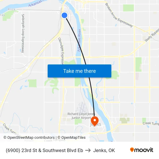(6900) 23rd St & Southwest Blvd Eb to Jenks, OK map