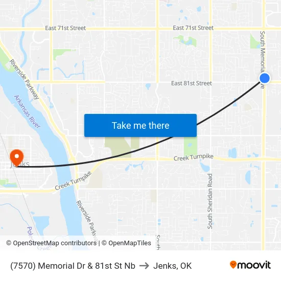 (7570) Memorial Dr & 81st St Nb to Jenks, OK map