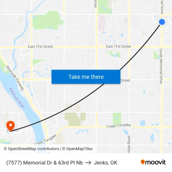 (7577) Memorial Dr & 63rd Pl Nb to Jenks, OK map