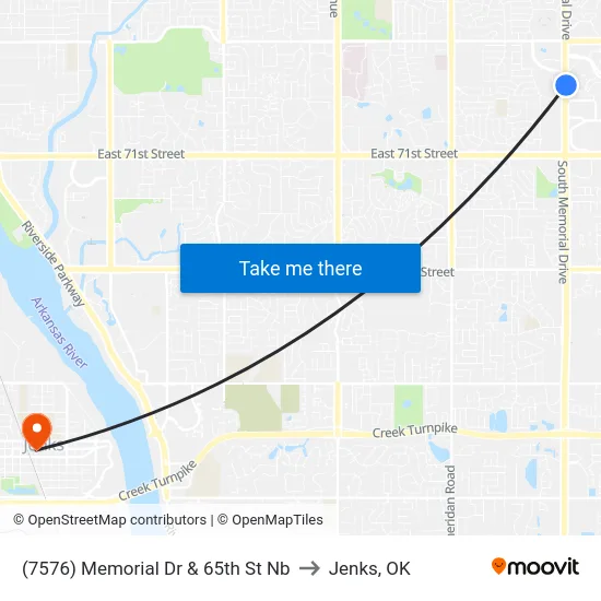 (7576) Memorial Dr & 65th St Nb to Jenks, OK map