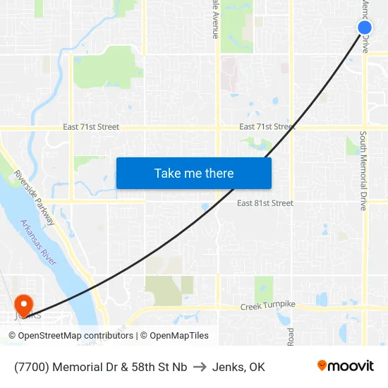 (7700) Memorial Dr & 58th St Nb to Jenks, OK map