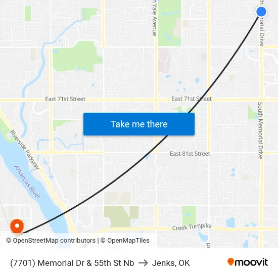 (7701) Memorial Dr & 55th St Nb to Jenks, OK map