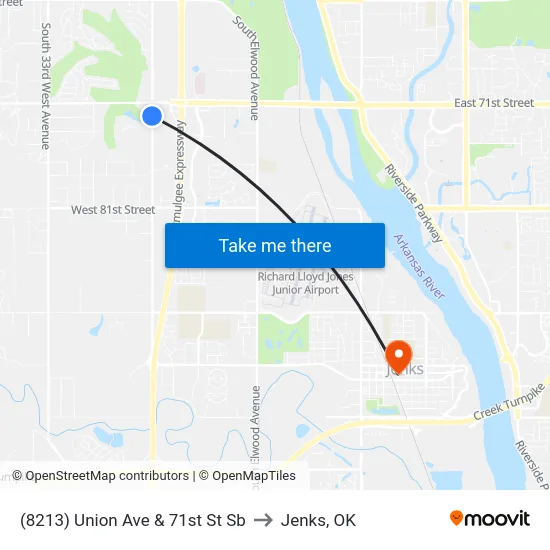 (8213) Union Ave & 71st St Sb to Jenks, OK map