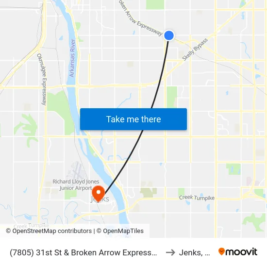 (7805) 31st St & Broken Arrow Expressway to Jenks, OK map