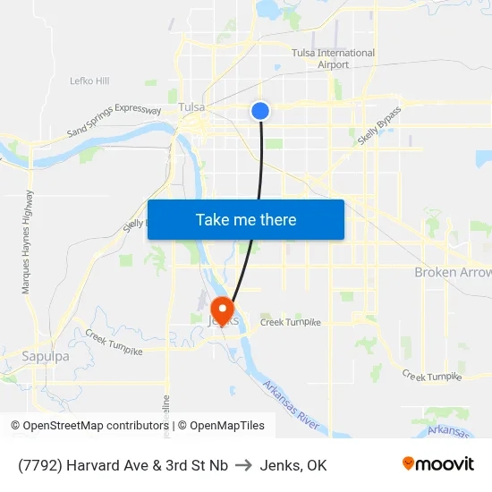 (7792) Harvard Ave & 3rd St Nb to Jenks, OK map