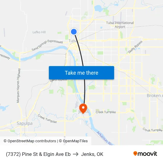 (7372) Pine St & Elgin Ave Eb to Jenks, OK map