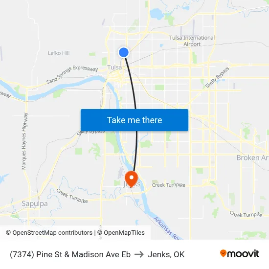 (7374) Pine St & Madison Ave Eb to Jenks, OK map