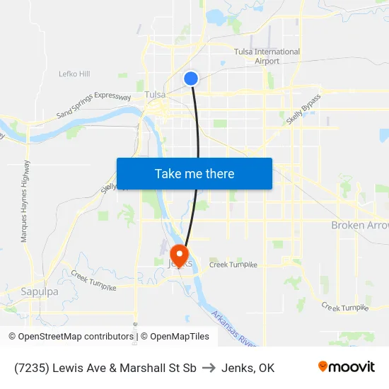 (7235) Lewis Ave & Marshall St Sb to Jenks, OK map