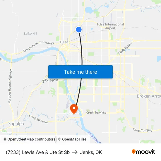(7233) Lewis Ave & Ute St Sb to Jenks, OK map