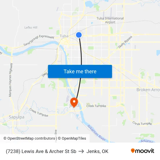 (7238) Lewis Ave & Archer St Sb to Jenks, OK map