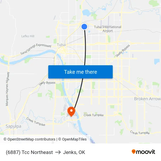(6887) Tcc Northeast to Jenks, OK map