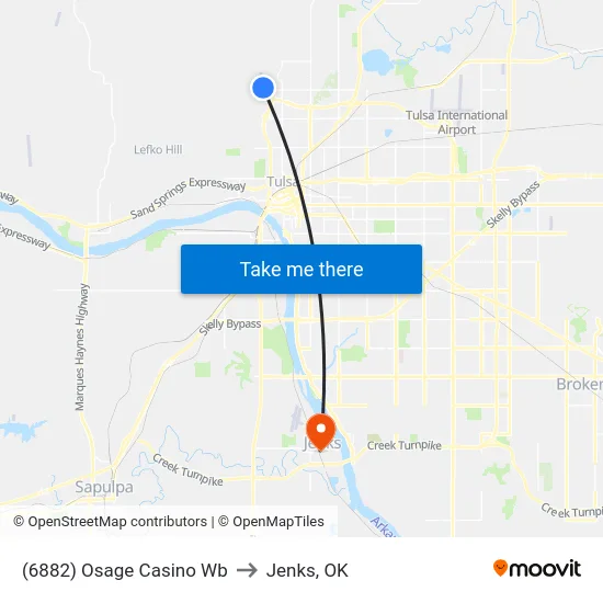 (6882) Osage Casino Wb to Jenks, OK map