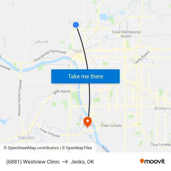 (6881) Westview Clinic to Jenks, OK map