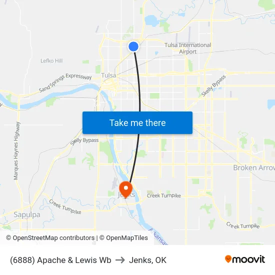 (6888) Apache & Lewis Wb to Jenks, OK map