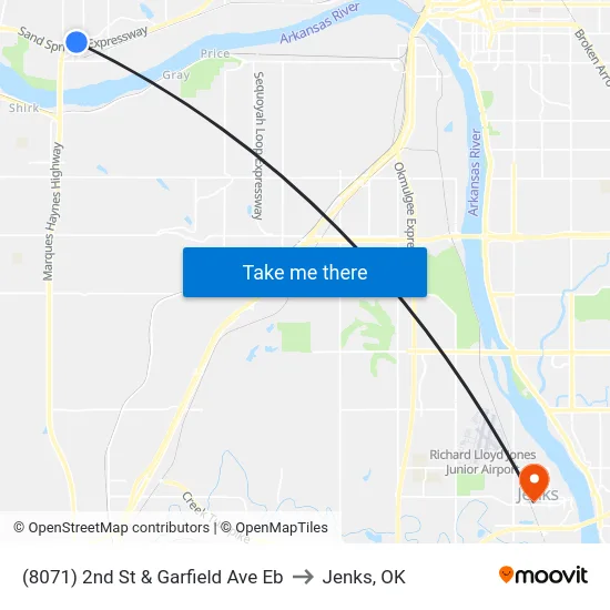 (8071) 2nd St & Garfield Ave Eb to Jenks, OK map
